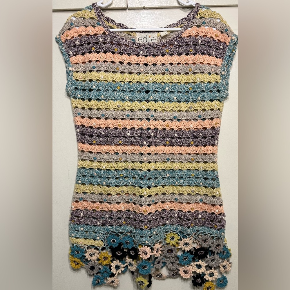 Anthropologie Edie Crochet Eden Tunic Sweater Flower Floral Pullover - Medium